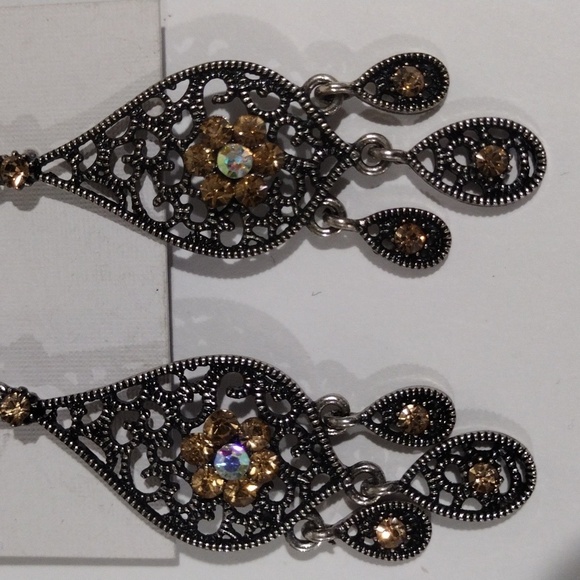 Filigree Luxe Teardrop Earrings with Crystals & Beaded Tassels Women's Jewelry - Picture 6 of 8